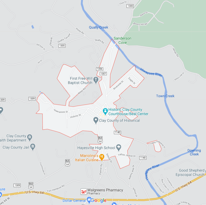 Hayesville in the map